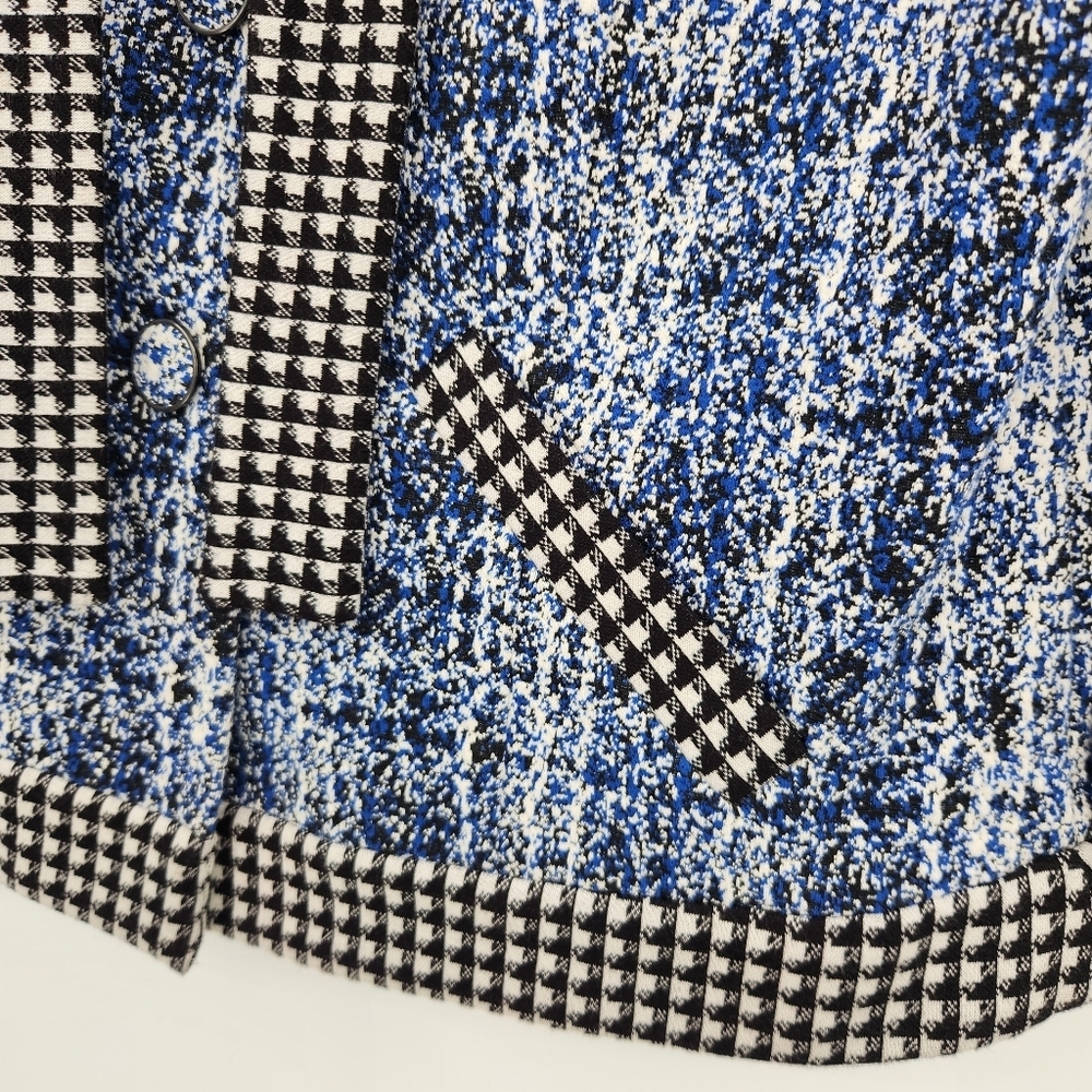 Cabi Reina 21 Club Jacket Womens Size Large Blue Tweed Black Checked Trim - Picture 3 of 8